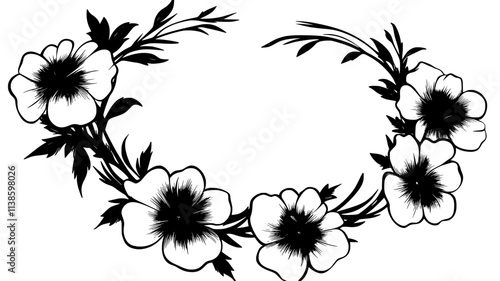 Handmade flower crown with uneven stems tied together in a full circle, Plant Illustration