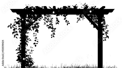 Jasmine vines covering a wooden arbor in a garden, Plant Illustration