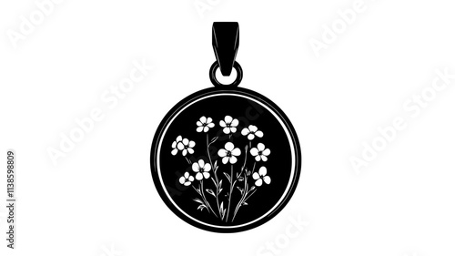 Locket containing pressed forget-me-not flower inside, Plant Illustration