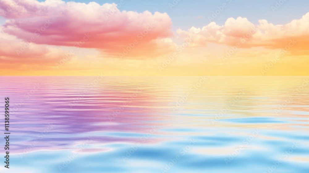 Serene Sunset Over Calm Water with Colorful Clouds and Reflective Surface Serene Sunset Over Calm Water with Colorful Clouds and Reflective Surface