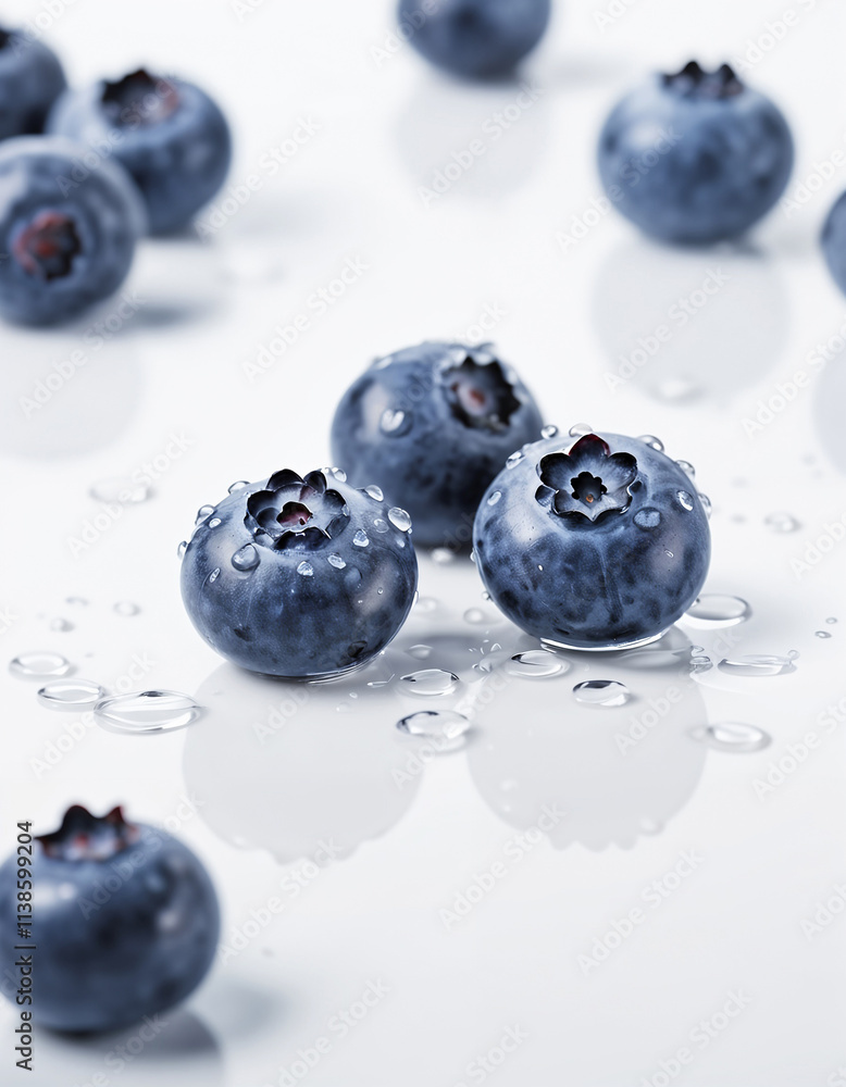 Ripe blueberries with water droplets isolated on white background. Generative AI Ripe blueberries with water droplets isolated on white background. Generative AI