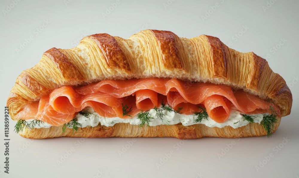 A sandwich with salmon and dill on it A sandwich with salmon and dill on it