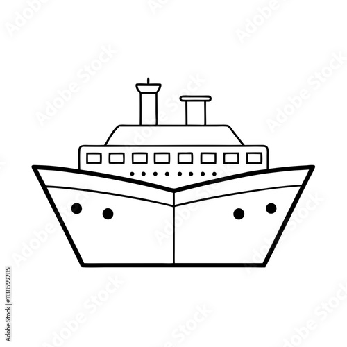 Ship Line Art on White Background