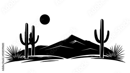 Peyote cactus growing in desert ceremonial grounds, Plant Illustration