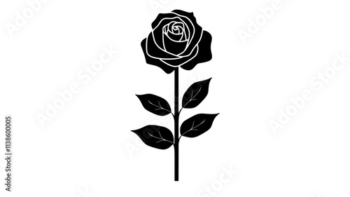 Rose with petals in spiral formation on stem, Plant Illustration