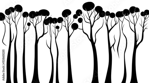 Rubber trees with tapping cuts on trunks, Plant Illustration