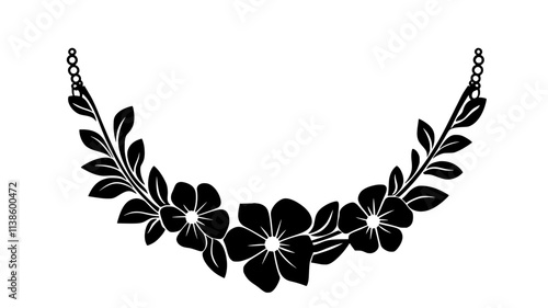 Simple flower necklace created by binding blossoms and leaves into a wearable form, Plant Illustration