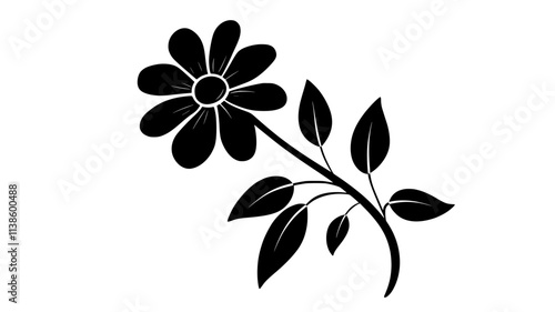 Single daisy stem with leaves and an unopened bud, Plant Illustration