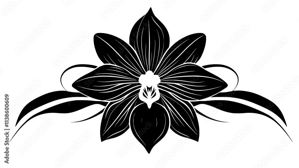 Fototapeta premium Single orchid flower with long petals and a complex center structure, Plant Illustration