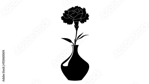 Single perpetual carnation flower placed in a small indoor vase, Plant Illustration