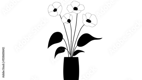 A single-stemmed arrangement with multiple blossoms placed in a narrow, cylindrical vase, Plant Illustration