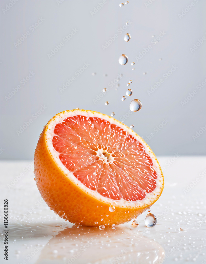 © Andrey_Arkusha - Ripe grapefruit slice with water droplets isolated on white background. Generative AI © Andrey_Arkusha - Ripe grapefruit slice with water droplets isolated on white background. Generative AI