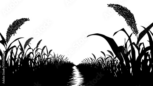 Switchgrass field stretching to the horizon for ethanol production, Plant Illustration