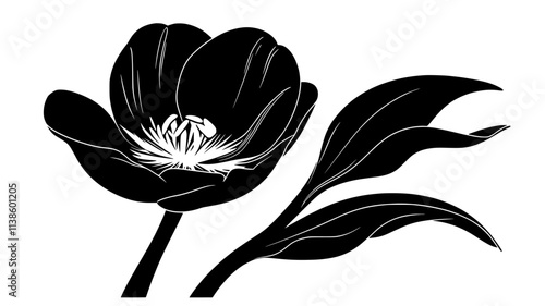 Tulip petals opening to reveal stamens, Plant Illustration