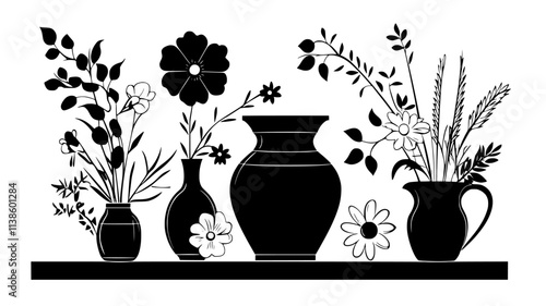 Urn surrounded by a floral arrangement on a memorial table, Plant Illustration