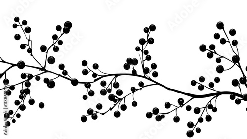 Winterberry branches with fruit in icy conditions, Plant Illustration