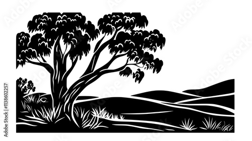Eucalyptus tree with peeling bark in the Australian outback, Plant Vector Graphic