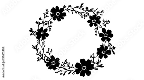 Floral crown composed of small blooms arranged uniformly around a circular shape, Plant Vector Graphic