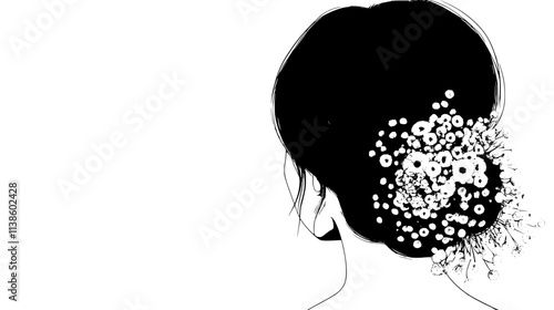 Floral hair accessory attached to an updo hairstyle, Plant Vector Graphic