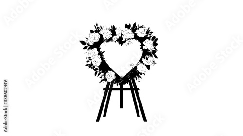Floral heart-shaped tribute standing on easel at memorial service, Plant Vector Graphic