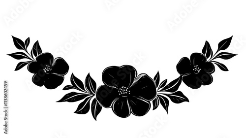 Floral necklace composed of real blooms in a continuous circular formation, Plant Vector Graphic
