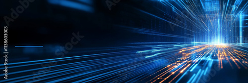 Digital Data Stream Highway - Futuristic technology, rapid data transfer, digital flow, network connection, innovation concept.