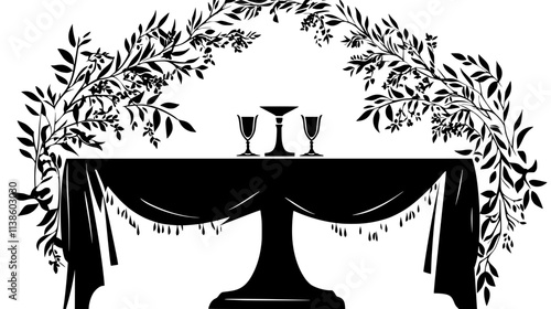 Garland of flowers draped along a communion rail, Plant Vector Graphic