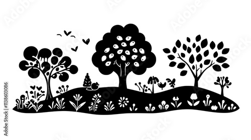 Garden of Eden with the tree of knowledge in a lush paradise, Plant Vector Graphic