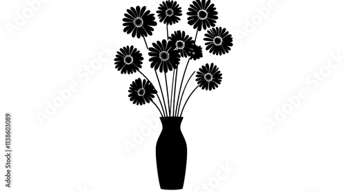 Gerbera daisies organized in a tall vase, stems aligned and no overlapping flowers, Plant Vector Graphic