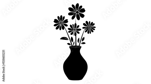 Fragrant flowers in a small ceramic vase on a table, Plant Vector Graphic