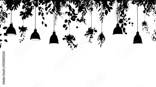Hanging floral chandeliers on the reception hall ceiling, Plant Vector Graphic