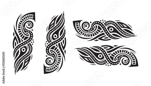 Set of intricate tribal tattoo designs. Beautiful Tattoo vector illustration. Drawings on the body, ancient symbols, ornament, sticker design template