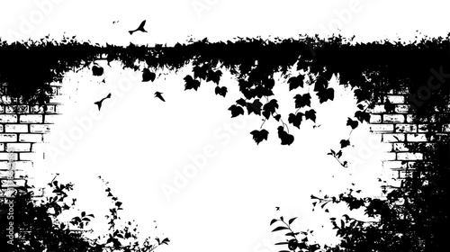 Ivy covering a brick wall on the exterior of an old building, Plant Vector Graphic
