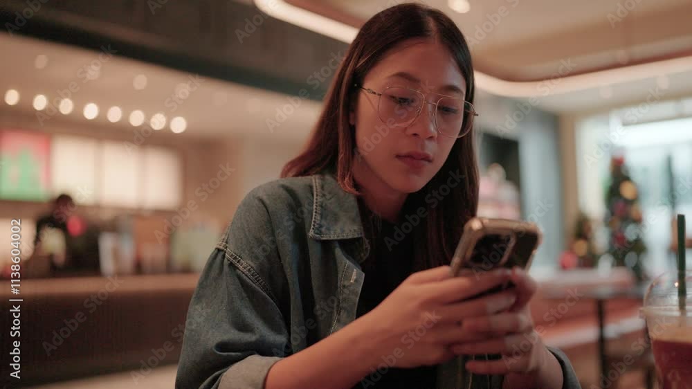 Cafe Connection. Young woman using smartphone in a trendy cafe Cafe Connection. Young woman using smartphone in a trendy cafe