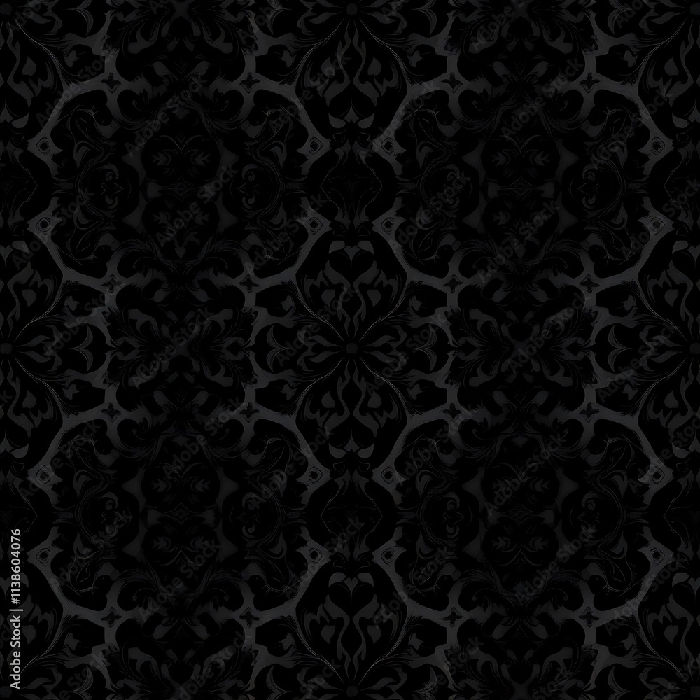 Intricate Black Damask Pattern: A seamless and luxurious black damask pattern with intricate details. Intricate Black Damask Pattern: A seamless and luxurious black damask pattern with intricate details.