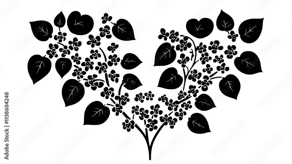Fototapeta premium Lilac bush with heart-shaped leaves and clusters of flowers, Plant Vector Graphic