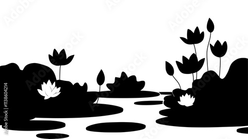 Lotus flowers floating on the surface of a pond, Plant Vector Graphic
