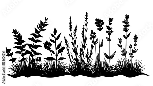 Lavender rows in full bloom in a herb garden, fragrant and vibrant purple flowers, Plant Vector Graphic