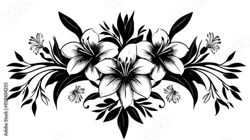 Lilies organized in a traditional funeral spray, stems extending outward, Plant Vector Graphic