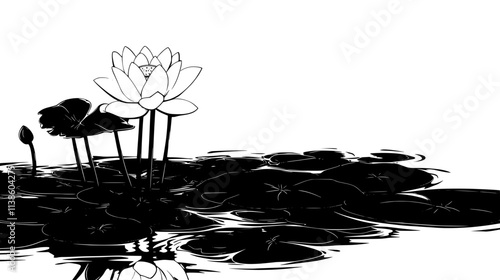 Lotus emerging from mud in a still pond, Plant Vector Graphic
