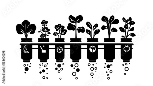 Lettuce growing in vertical tubes with nutrient solution flowing through, Plant Vector Graphic