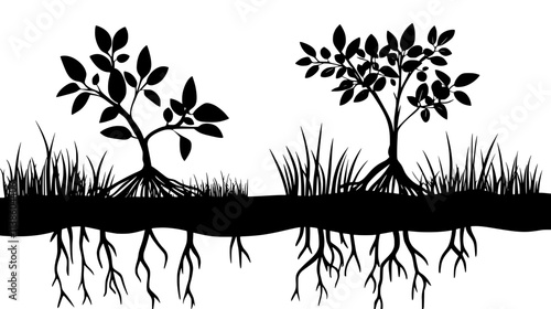 Mangrove trees with prop roots in a coastal swamp, Plant Vector Graphic