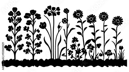 Marigolds edging vegetable garden beds near a greenhouse, Plant Vector Graphic