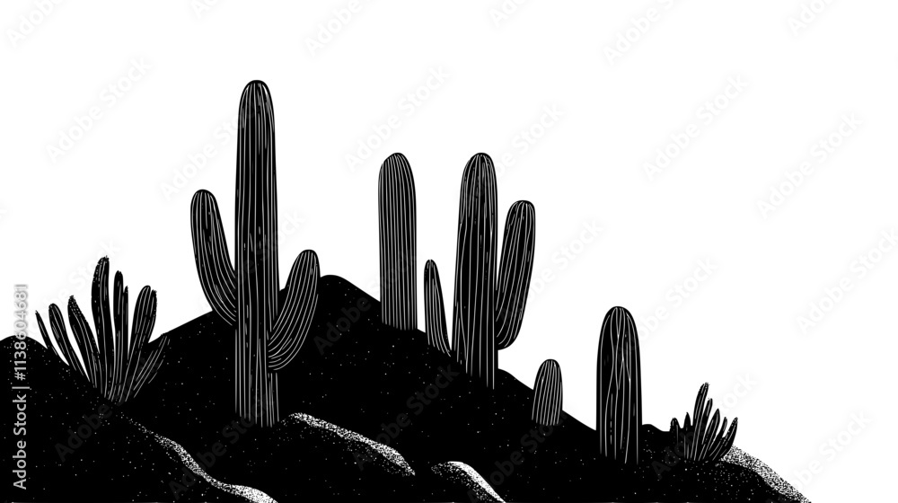 Organ pipe cactus growing on a rocky slope, Plant Vector Graphic