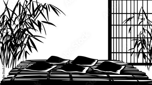 Nori seaweed sheets drying on bamboo mats in sunlight, Plant Vector Graphic
