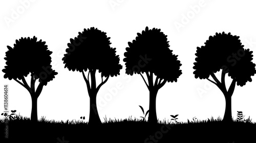 Oak woodland with mature trees harvested for hardwood lumber production, Plant Vector Graphic