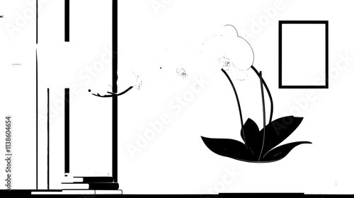 Orchid with multiple blooms on a single stem in a pot, Plant Vector Graphic