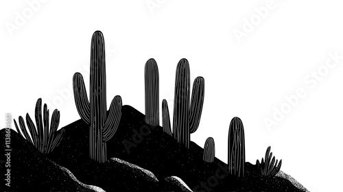 Organ pipe cactus growing on a rocky slope, Plant Vector Graphic