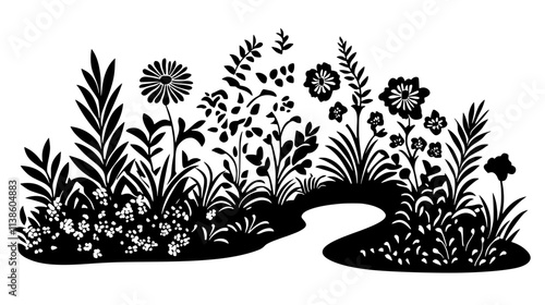 A patch of flowering plants along a path that attract pollinators, Plant Vector Graphic