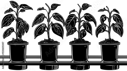 Peppers growing from cylindrical aeroponic units with multiple ports, Plant Vector Graphic
